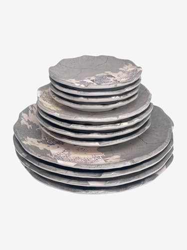 batik Pack 12 assiettes rondes - 4 personnes -100% mélamine (Patara)