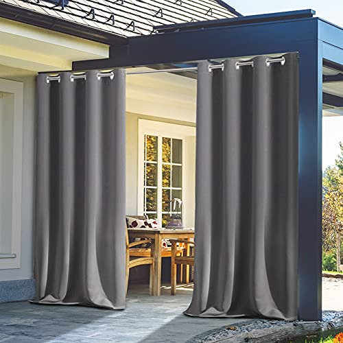 Wasserdichte, extrabreite Outdoor-Vorhänge für Pergola, Terrasse, Veranda, Strand, Terrasse, Garten, Pavillon, grau, B 200 x L 250 cm, lichtbeständig, Verdunkelungsvorhang, Grau