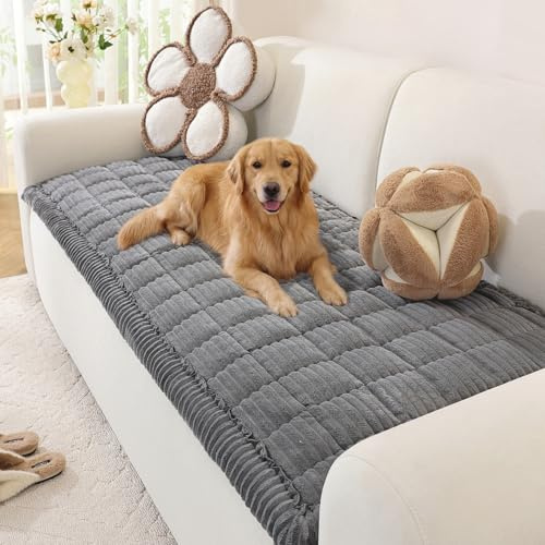 OstepDecor Sofa Covers 2 3 4 Seater, Pet Sofa Cover, Settee Covers, Couch Protectors for Dogs, L-Shaped Corner Couch Cover, Thick Soft Corduroy Fuzzy Pads for Pets and Kids (Dark Grey, 70x150cm)