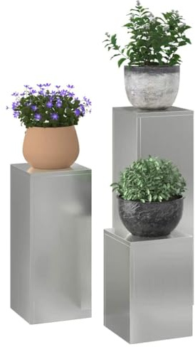 vidaXL Pflanzenständer 3 pcs Silber Verzinkter Stahl, Moderner Metallständer, robuster Pflanzenhalter, schicke Deko für Garten und Terrasse