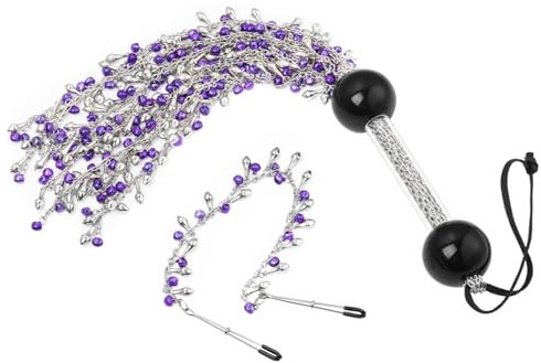 Hdynasty Fouet à Glands en métal avec Pendentif Cloche Mauve - Manche en Silicone Confortable - Fouet de Luxe