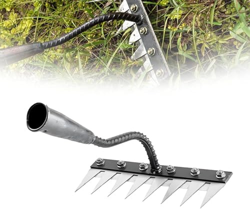 Rateau De Désherbage Outillage De Jardin en Acier au Carbone, Outil de Râteau de Désherbage, Râteau de Désherbage Scarificateur Manuel,Pour Désherbage/Ameublissement du Sol/Semis(Sans Bâton) (8 dents)