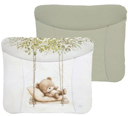 Ceba Baby® weiche Wickelauflage 75x72 cm - Baby Wickelunterlage- Wickeltischauflage für Junge und Mädchen - Wasserdicht, abwaschbar - OEKO-TEX® Standard 100 - Made in EU - Teddybär auf der Schaukel