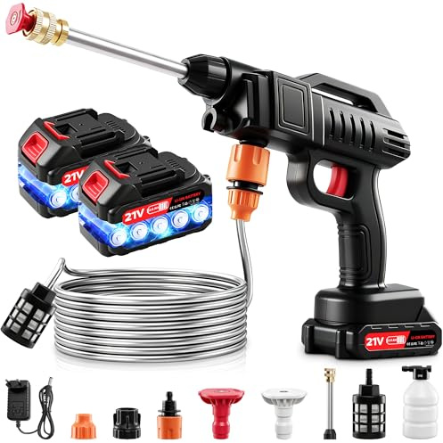 Dibaful Idropulitrice a Batteria Portatile Pistola Pulitore ad alta Pressione 1500W 21V 60 Bar | Pistola Mobile con 2 Batterie | Pistola a Lavaggio 3-in-1 Bocca Regolabile 5M Tubo per Auto Fondo