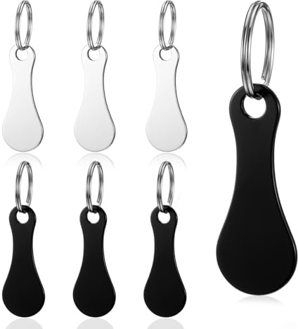 QFGasre 6 Pcs Portable Keyring Quarter Holder Keychain Stainless Steel Shopping Trolley Token Unisex Gift Portable Metal Keys Rings for Women Men Grocery Shopping Cart