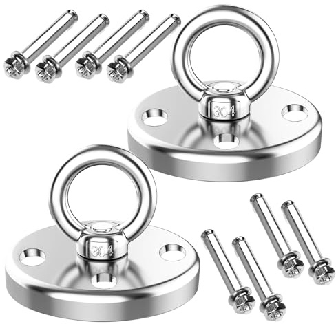 SDLDEER Ganchos de techo para cargas pesadas, 2 unidades, acero inoxidable, 500 kg, capacidad de carga de giro, ganchos para columpios, sacos de boxeo, hamacas, yoga, colgador, gancho de techo con
