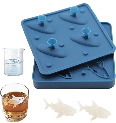 Ice Cube Moulds, 3D Shark ICES Cubes Tray, Novelty Easy Release Silicone for Cocktails Whiskey Gifts for Men Party Drinks