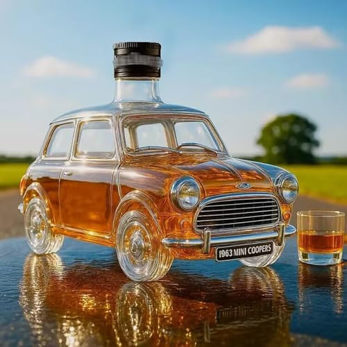 300 ml whiskykaraff vinflaskor konststaty staty – 3D-bilformad whisky vinflaska skulptur, kreativt glas whisky karaffstaty, biltema tomma vinflaskor, handblåst barartiklar (A)