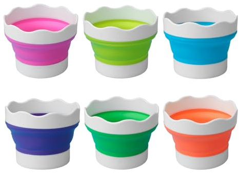 EJUFNS 6-Piece Folding Water Cup, Silicone Brush Cleaning Cup, Retractable And Foldable Design, Suitable For Watercolor, Acrylic, Oil Painting Tools Cleaning And Use.