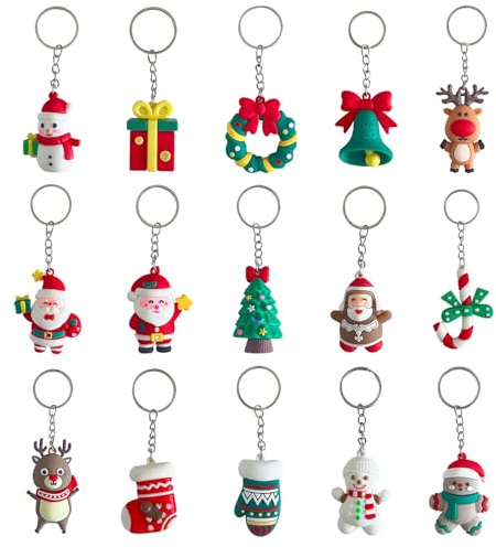 Cosiesnest Set di 15 portachiavi natalizi Portachiavi con simpatici personaggi dei cartoni animati Babbo Natale Pupazzo di neve Portachiavi Regalini per feste natalizie per bambini