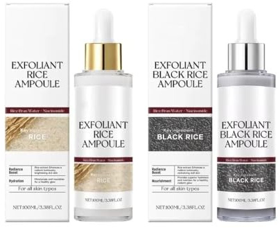 Peel Shot Glow Rice Ampoule, Black Rice Ampoule White Rice Peeling Serum, svart och vitt ris som peeling, pormaskborttagare, fuktgivande och porreducerare (100 ml, A+B)