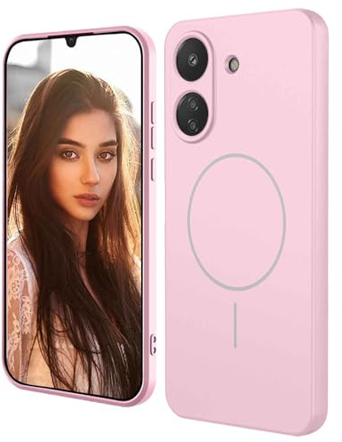 HAOYE Funda Magnética para Motorola Moto E13 Compatible con MagSafe, Carcasa de Silicona Líquida con Forro de Microfibra, Bumper Antigolpes - Rosa