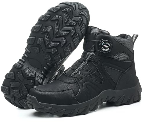 USOR Steel Toe Safety Boots Toe Cap Work Shoes for Men Women Resistant Swivel Buckle No laces Lightweight Work Sneakers Comfortable Puncture Resistant for Industrial Construction Black45