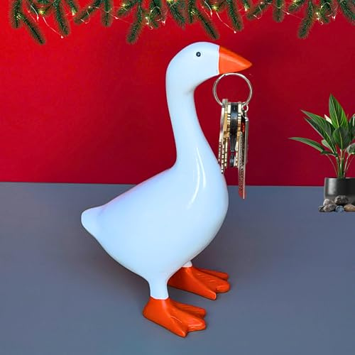 NZENZO Desk Goose Magnetic Key Holder – 30% Heavier Solid Resin Duck Statue for Home or Office, Desktop Goose Decor, Ornament Gift, Unique Housewarming Decoration