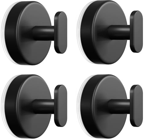 pickpiff Suction Cup Hooks for Shower: Extra Strong 15LB Hanger for Bathroom, Kitchen, Door, Mirror, Tile, Glass –Towel, Loofah, Coat, Robe – Waterproof & Rustproof, Matte Black 4-Pack