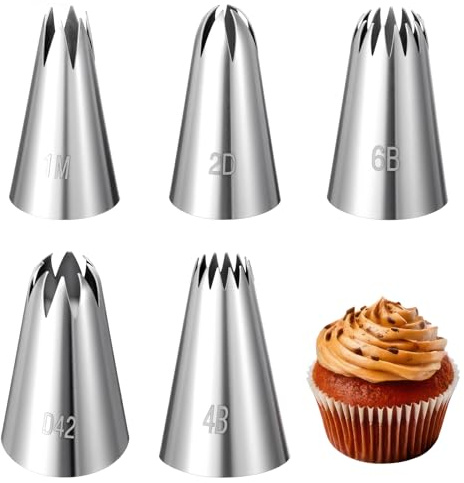 5 st tårtdekorationer tips (1 M 2D 6B 4B D42), tårtdekorationstips sömlös glasyrspets cupcake spritstips bakverktyg för gör-det-själv-konst