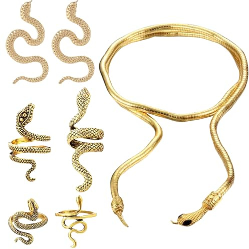 Schlange Schmuck Set,Schlangen Accessoires Kostüm,Schlange Ohrhänger,Ringe Frauen,Halskette Damen,Ringe Frauen,Halskette Anhänger,für Mädchen Karneval Mottoparty Party