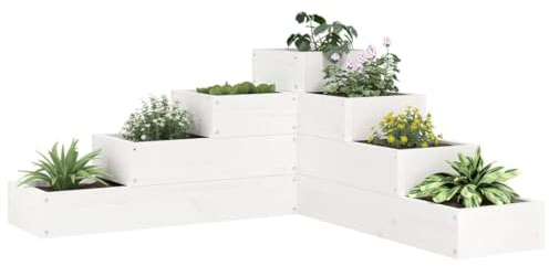 Keeushr Scala per piante in legno di pino massiccio con 4 gradini, colore bianco, 80,5 x 79 x 36 cm, design angolare per balcone e terrazza, vaso multistadio per fiori e verdura, robusta