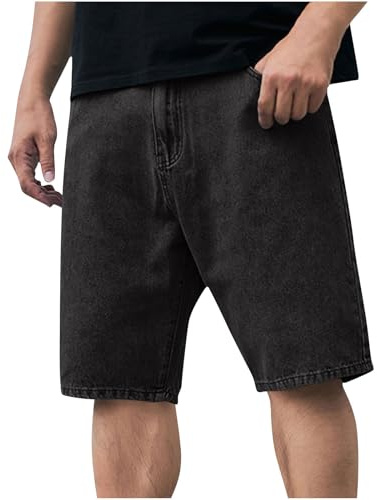 Kurze Jeans Herren Baggy Sommer Jeans Shorts Oversized Jeanshose Kurz Freizeit Jeanshosen Männer Y2K Streetwear Outdoorhose Klassische Jorts Einfarbig Freizeithose Sommerhosen