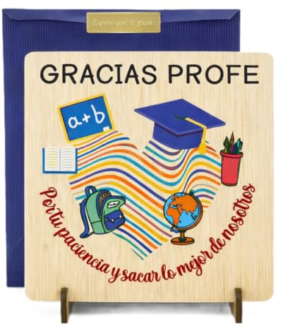 Presentkort i trä för lärare och lärare | original slutinformation, examen och farväl | Personligt gratulationskort med studentunderskrifter | Tillverkad i Spanien (CORAZON)