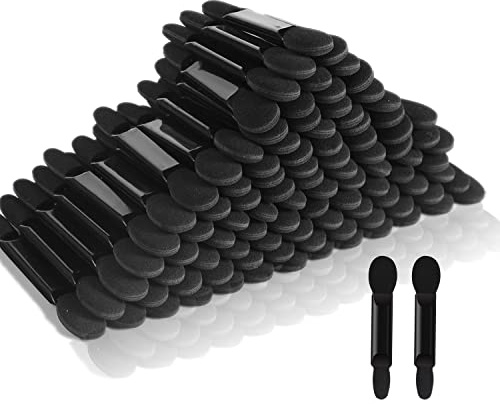Deksias Disposable Dual Sided Eye Shadow Sponge Applicator Oval Tipped Eyeshadow Brushes Makeup Applicators (50PCS, black)