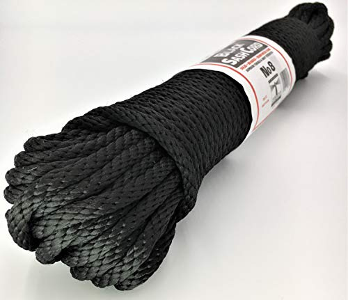 GREAT WHITE #8, 1/4 x 100' Black Sash Cord, 100ft. Hank, Natural, Made in USA, Cotton, Tie Down, Camping, Rigging,Crafts, Theatre, Window Replacement, Entertainment Grade, Rope,DIY & Home Improvement
