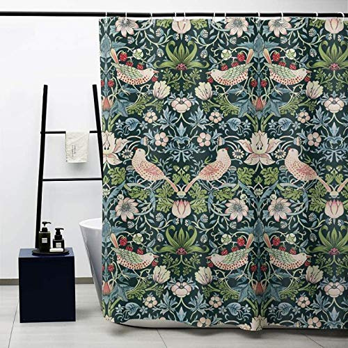 Obal William Morris Shower Curtain, Strawberry Thief Bath Curtains Water Repellent Anti-Mould Polyester Decorative Shower Curtains Art Deco With 12 Curtain Hooks Machine Washable, 71 in * 71 in
