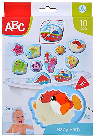 Simba 104010196 - ABC Magisches Badepuzzle, Badesticker, 10 Stück, 10cm, Haften am Badewannenrand, Badespaß, Bunte Motive, Farbwechsel, Badewannenspielzeug, ab 12 Monaten