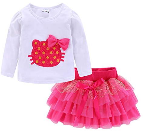 Mud Kingdom Little Girls kläder tutu söt sommar, Långärmad katt het rosa, 18-24 Månader