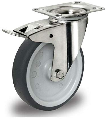 Transportrollen Edelstahl 80mm Lenkrolle mit Bremse Gummi Rad Edelstahlrollen