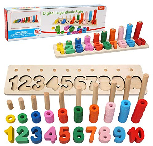 Felly Early Educational Counting Toys Montessori Wood Blocks Puzzle Math Sorting Stacking Number Board Fishing Pole Game Play Set Learning for 3 4 5 6 years Olds Toddler Kids