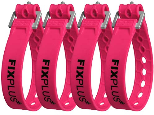 Fixplus-Strap 4-pack - spännrem för säkring, fastsättning, buntning och fastturning, tillverkad av specialplast med aluminiumspänne, 35 cm x 2,4 cm (rosa)
