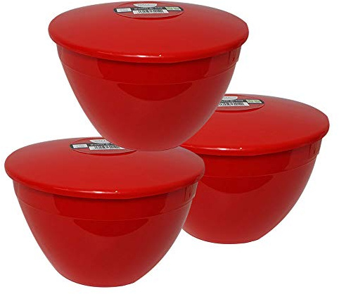 Just Pudding Basins Pack of 3 Plastic Red Pudding Basins 3 Pint Large Size Food Safe Steaming Bowls Red Bowl and Lid 1.7lt