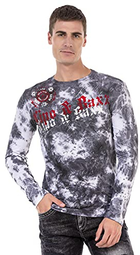 Cipo & Baxx CL489 - Maglietta a maniche lunghe da uomo, stampa a maniche lunghe, grigio., S
