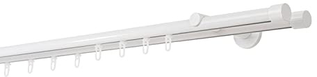 ondeco Gardinenstange auf Maß Innenlauf 20mm Cap 2-lauf Vorhangstange Wandträger 12cm Stilgarnitur mit Gleiter für Vorhänge Weiß 200cm
