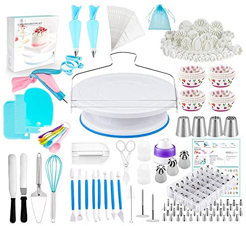 420 piezas kit de decoración de pasteles herramientas de decoración de pasteles con suministros de mesa giratoria antideslizantes bolsas de pastelería kit de horneado,utensilios de cocina