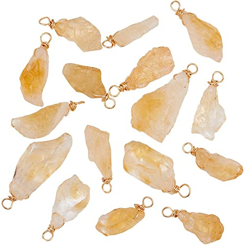 FINGERINSPIRE 16 Stück natürliche Citrin Anhänger echte 18K Gold plattiert Wire Wrapped Anhänger