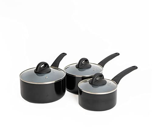 MasterClass Three-Piece Ceramic Non-Stick Eco Saucepan Set, Includes 16cm, 18cm and 20cm Saucepans