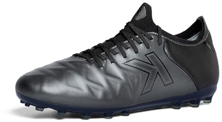 KELME Soccer Cleats Men Pro Calfskin Leather Soccer Shoes Outdoor Firm Multi Ground Football Sneaker Unisex Adult Grey Black, 8
