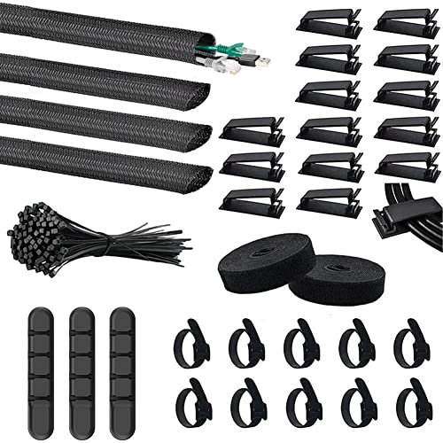 ROXIIFEE 134 Stück Kabelmanagement Kit Cable Management Kabelkanal für Schreibtisch Kabelschläuche Silikon Kabelhalter Kabelklemmen Kabelbinder Selbstklebend für TV Schreibtisch Home Büroauto