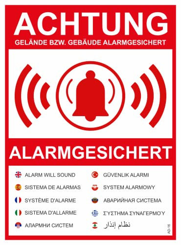Lot de 3 autocollants – Protection contre l'alarme – 15 x 10 cm – Autocollant anti-effraction – Panneau d'avertissement autocollant de qualité supérieure AD17