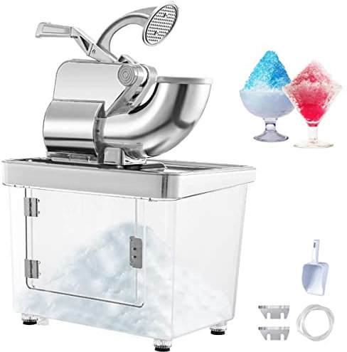 KIPEKE Commercial Ice Shaver Crusher, 350W Electric Snow Cone Machine with Dual Blades, 300kg/H Smoothie Blender, 1450rpm Rotate Speed, Stainless Steel Cool Colder for Restaurants, Bars, Canteens