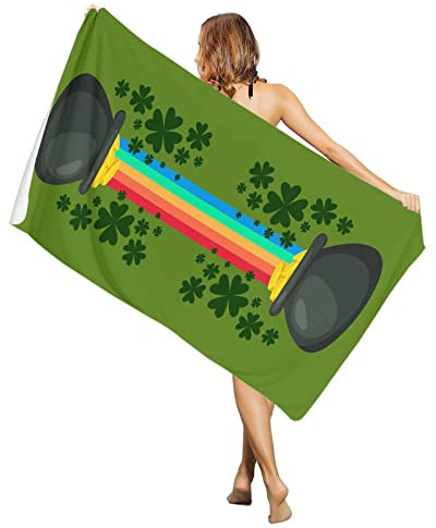 Mikrofaser Strandtuch 80x130cm, Spardose Zum St. Patrick's Day Mit Regenbogen Und Goldmünzen Auf Grün Duschtücher Groß Pool Badetuch Schnell Trocknendes Badetuch Groß, Für Picknick, Wandern