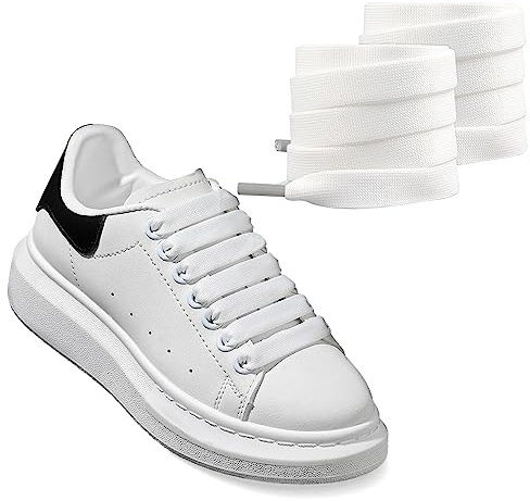 UamGlsob 2 paia di lacci per scarpe larghe 12 mm per Alexander Mcqueen sneaker, laccio di ricambio spessi e grassi (White, 54/140cm)