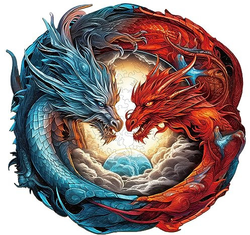 Holzpuzzle Erwachsene, 300 Teile Yin Yang Drache Holz Puzzle Erwachsene, 32.9x31.6cm Wooden Puzzle, Unregelmäßige Einzigartige Holzpuzzle Tierform Mit Geschenkbox Aus