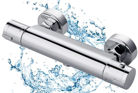 BONADE Duscharmatur mit Thermostat, Aufputz Mischbatterie Dusche mit 38°C Sicherheitstaste, Chrom Thermostatisches Brausebatterie, Rundes Duschthermostat für Badezimmer, Wanne