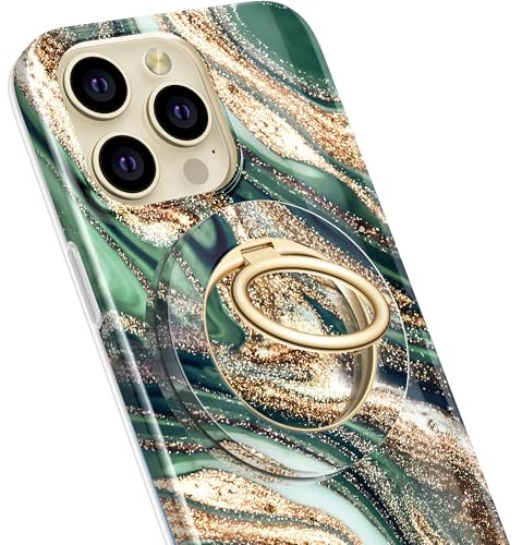 GVIEWIN Magnetischer Ringhalter, kompatibel mit MagSafe-Telefonständer Fingergriff Verstellbarer Ständer für iPhone 15 Pro Max/Plus/14/13/12-Serie/andere Phones, Mag-Safe-Zubehör, Brandung/Grün