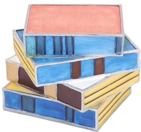 Dilwe Tischlampe mit Gestapelten Büchern für Schlafzimmer, Sanfte Beleuchtung Im Vintage-Stil, Heimdekoration, Entspannende Umgebung, Weit Verbreitet mit Buntglas-Buchlampe für