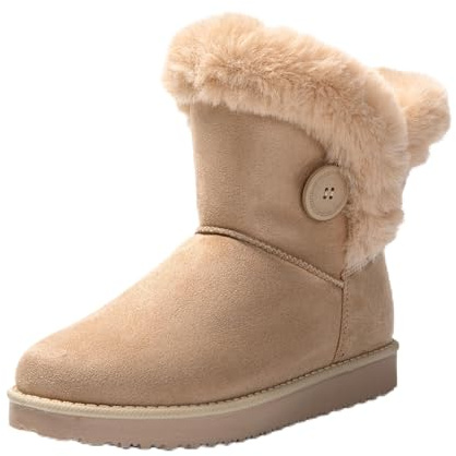 JOMIX Bottes Classique Femme Hiver Bottes de Neige en Fourrure Synthétique Chaud Confortable et Léger (Beige, 38)