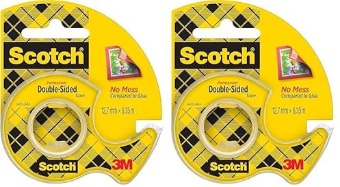 Scotch Ruban Adhésif Double-Face - 1 Rouleau sur dévidoir manuel, 12,7 mm x 6,3 m - Ruban double face transparent, Idéal pour le Bureau et l'École (Lot de 2)